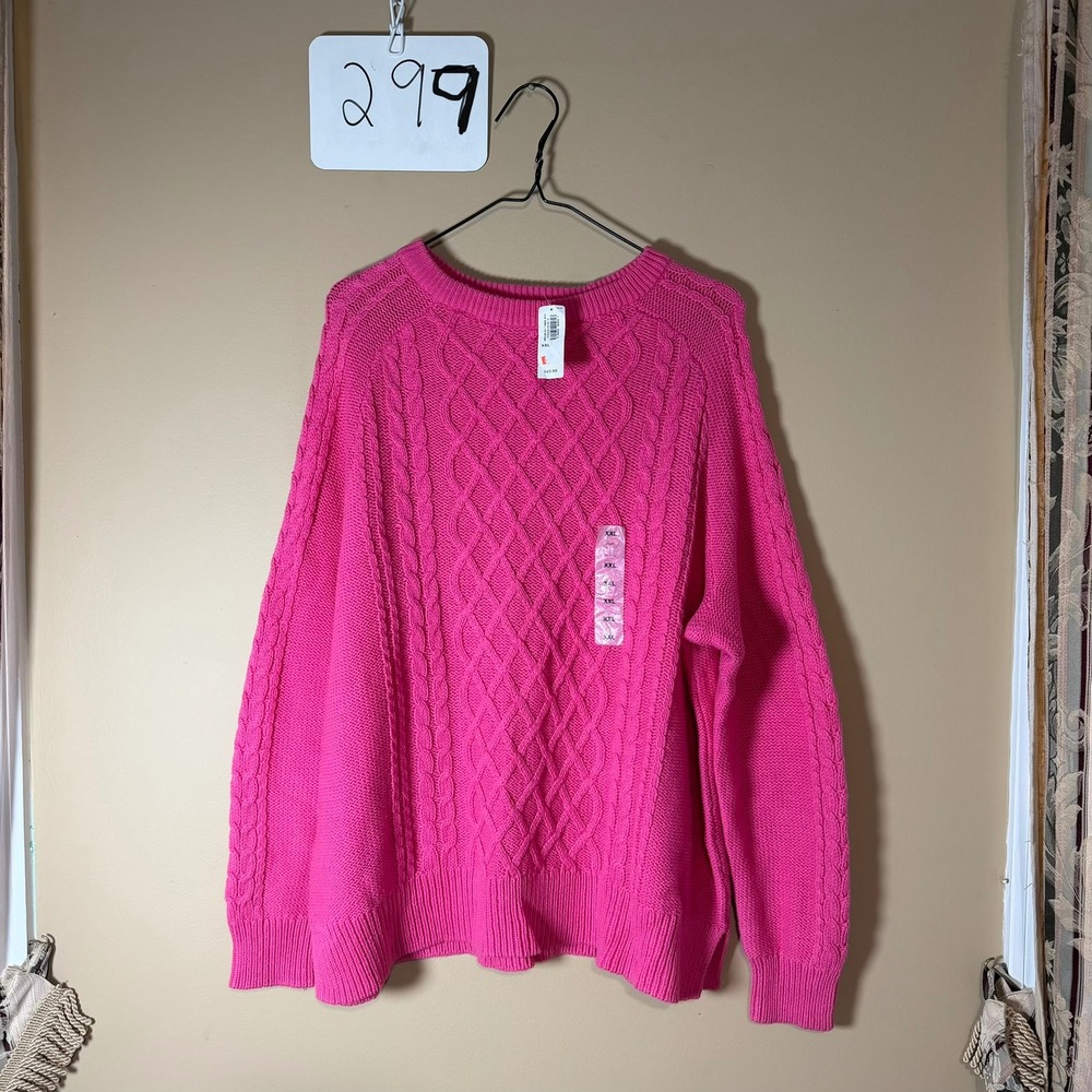 Old Navy Women XXL Pink Cable Knit Crewneck Sweater Long Sleeve Pullover NWT